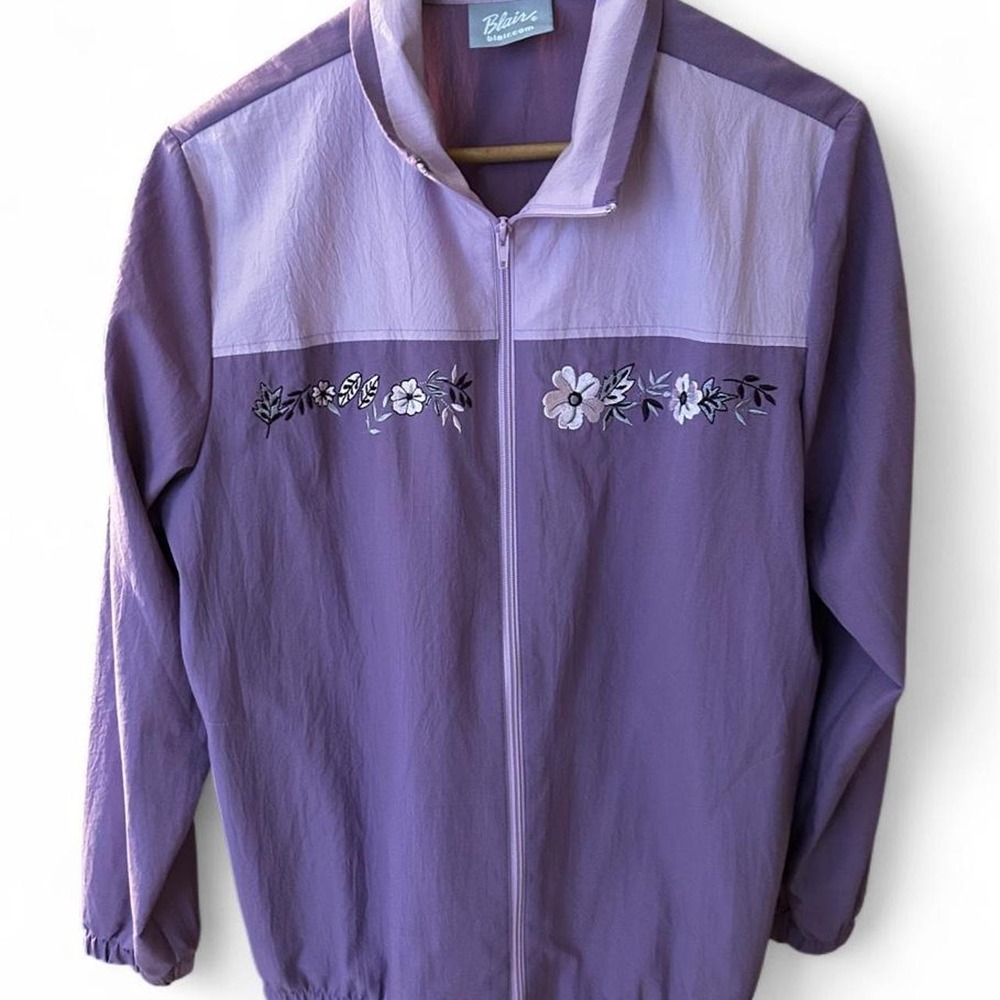 Vintage Windbreaker Jacket Lavender Purple Floral Embroidered 90s Grannycore Y2K